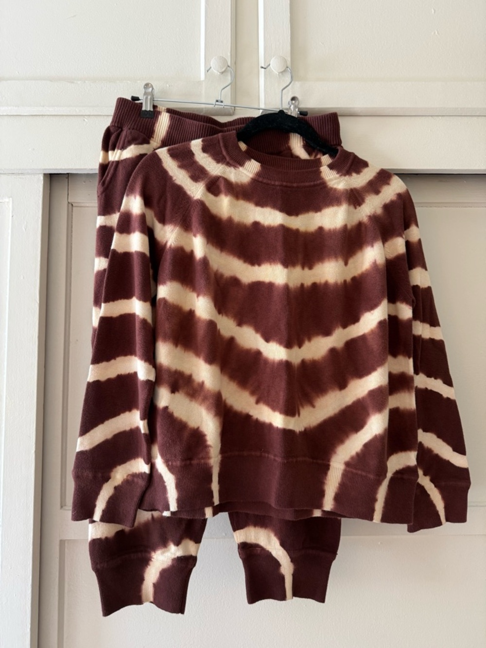 Minnie Rose Brown & Cream Cotton Cashmere Tie-Dye Sweatsuit Set Small